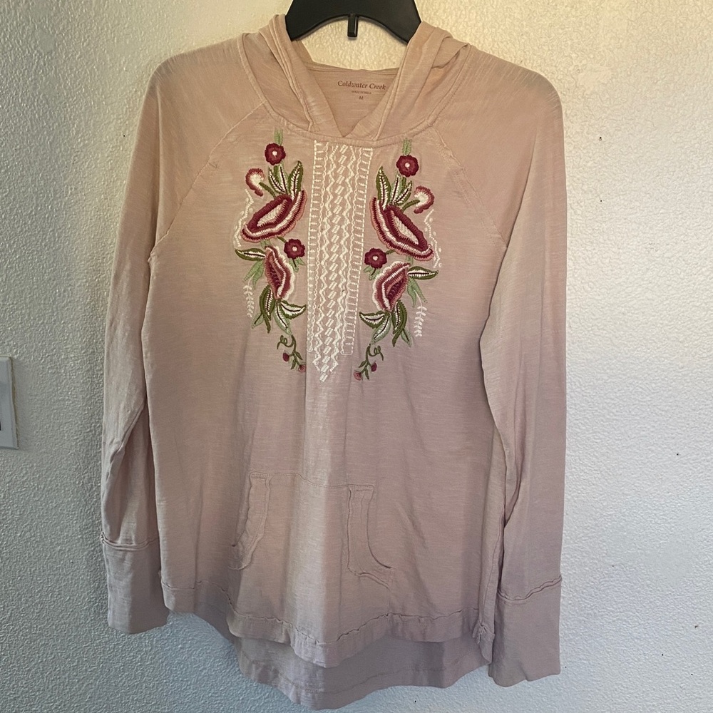 Coldwater Creek Blush Embroidered Hoodie Top